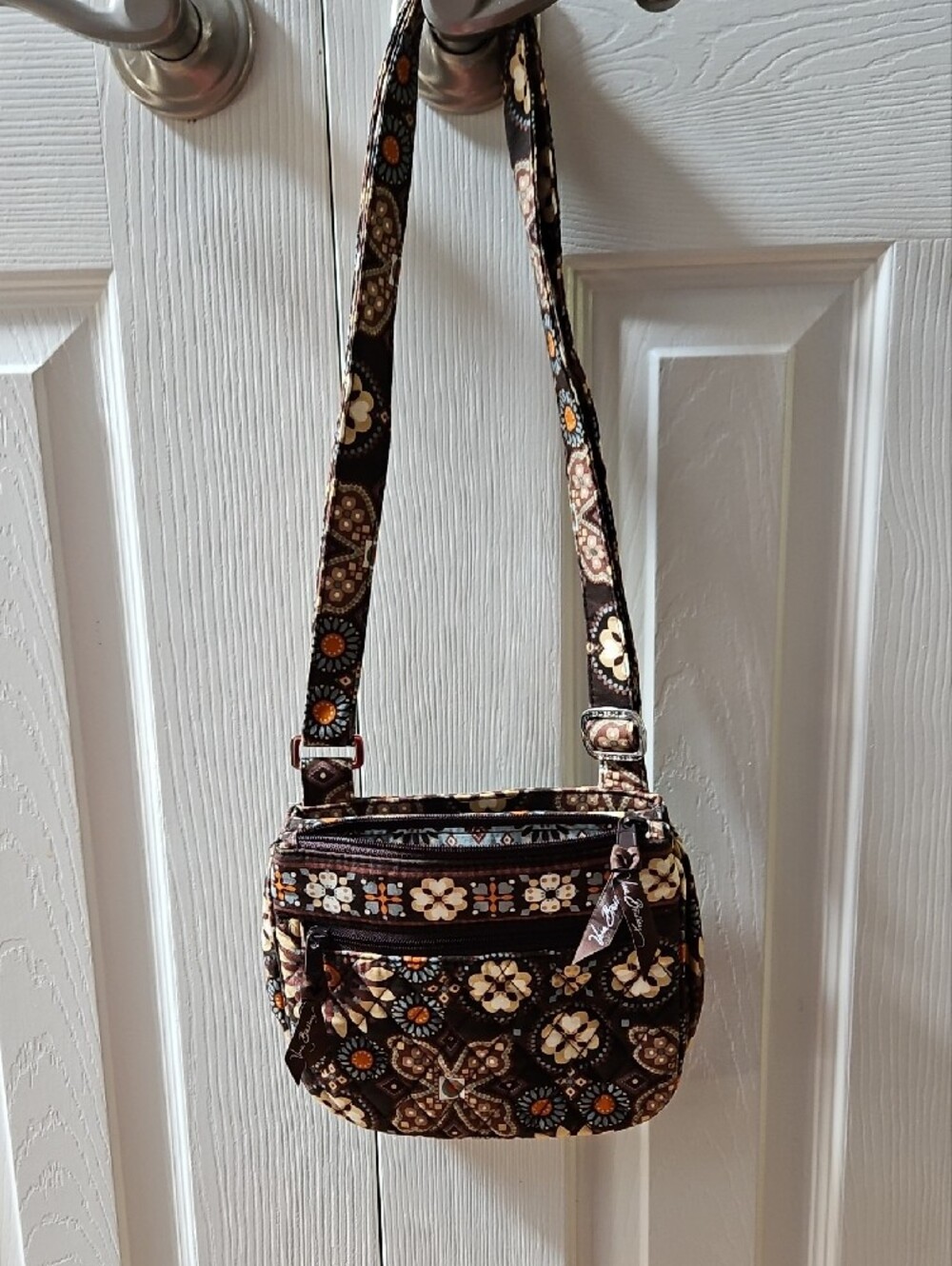 Vera Bradley Brown Floral Quilted Crossbody with Orange Accents - Picture 2 of 4
